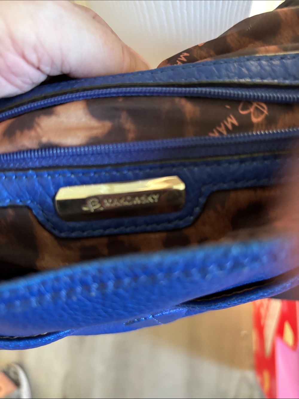 B. Makowsky Blue Leather Shoulder Bag - Funky Braided Chain Strap- Like New! - Picture 9 of 9
